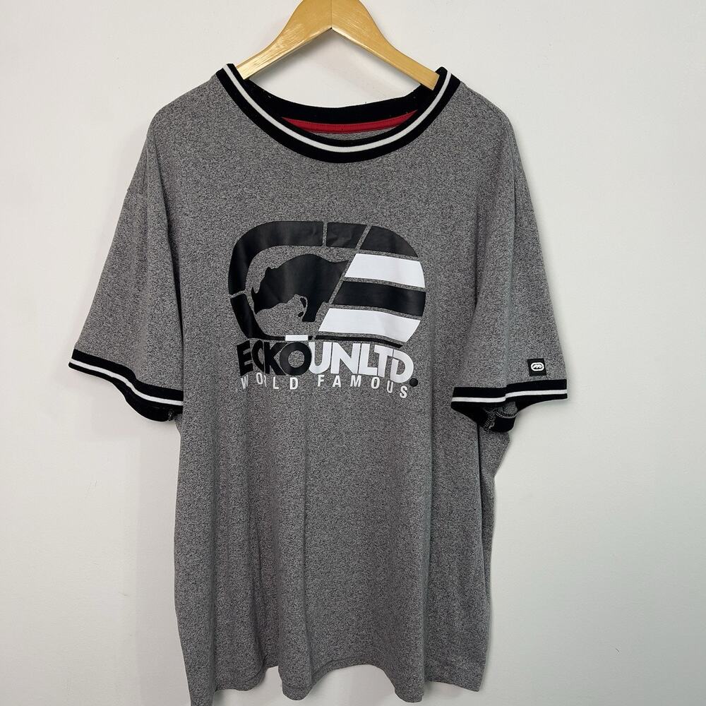 Vintage Ecko Unlimited Mens Black Graphic T-Shirt Cotton Striped